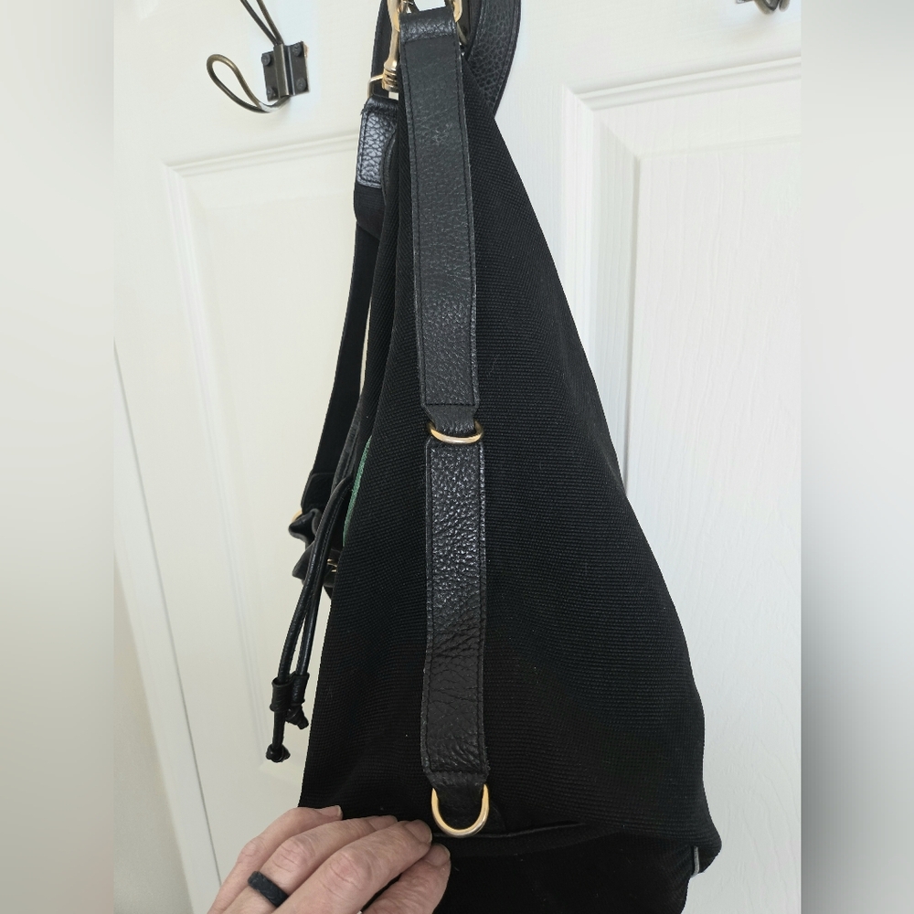 Vintage Longchamp Black & Green Canvas & Leather Backpack - Picture 6 of 10